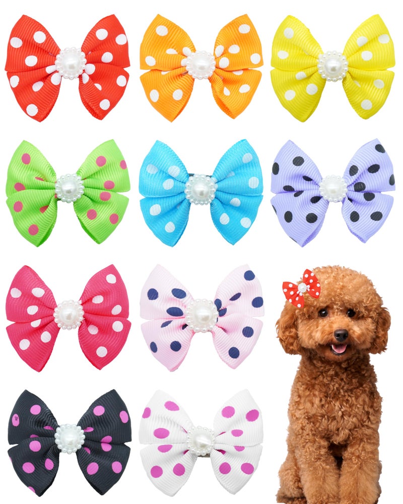 PET SHOW 10Pcs 2" Dot Small Dogs Hair Bows with French Clips Yorkie Bowknot Barrette Clips for Medium Dogs Pet Topknot Cat Grooming Hair Accessories - Image 1